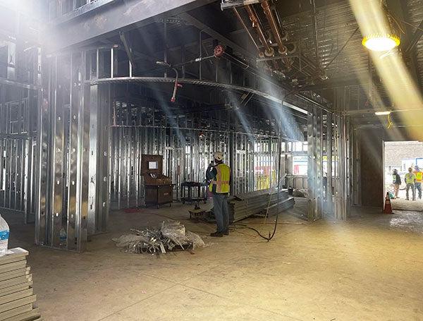 metal framing inside a large building under construction