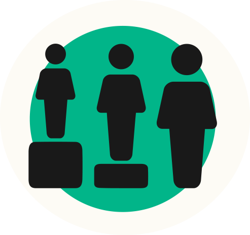 Green icon with three people standing on steps
