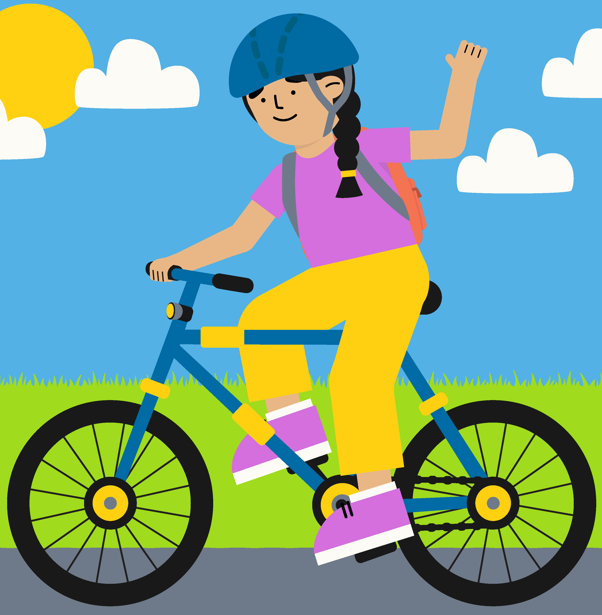 Graphic of kid on a bike